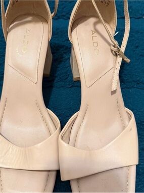 ALDO Beige Ankle-Strap Block Heel Sandals